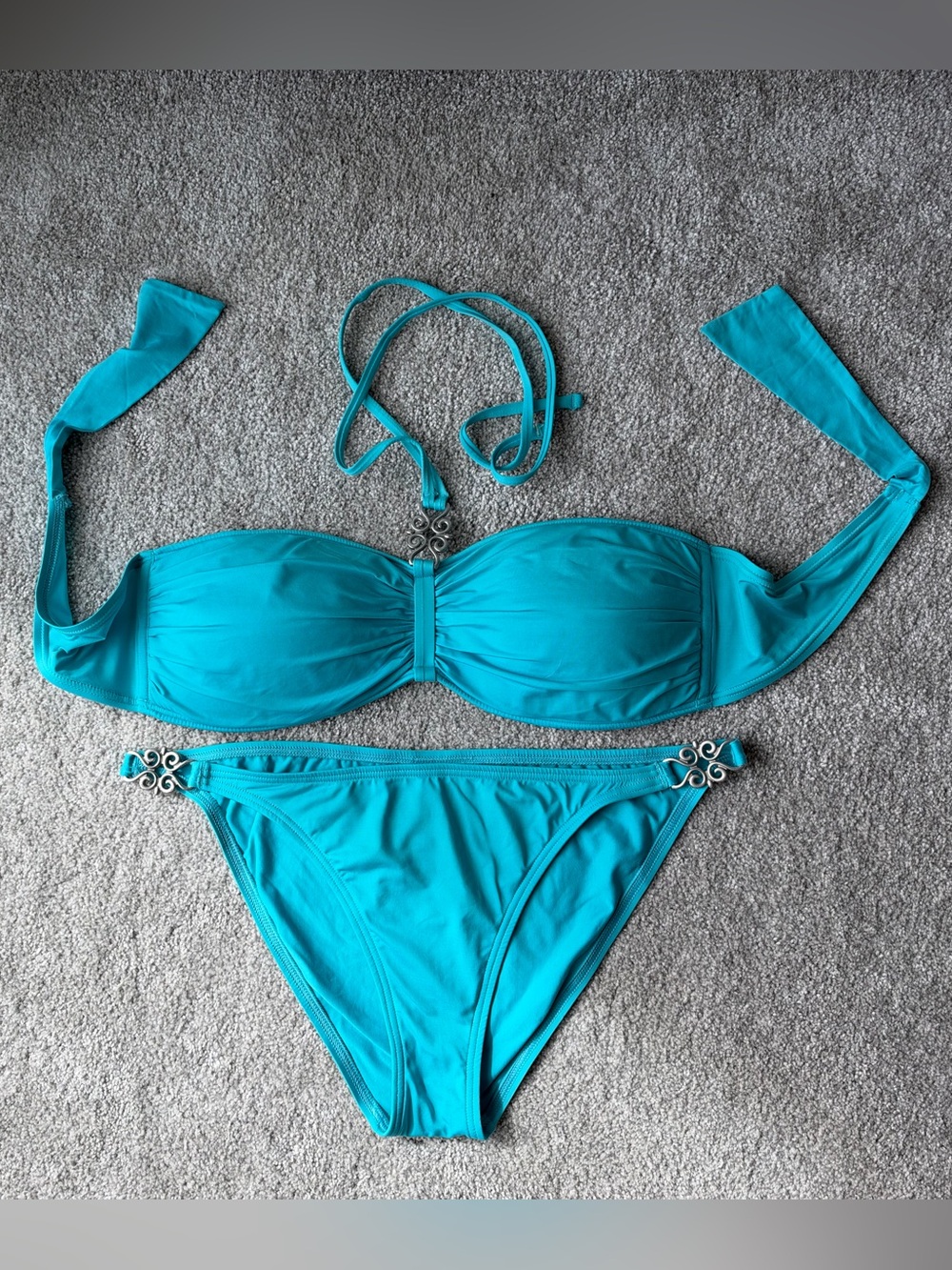Tommy Bahama Teal Bandeau Bikini Set Top L Bottoms M